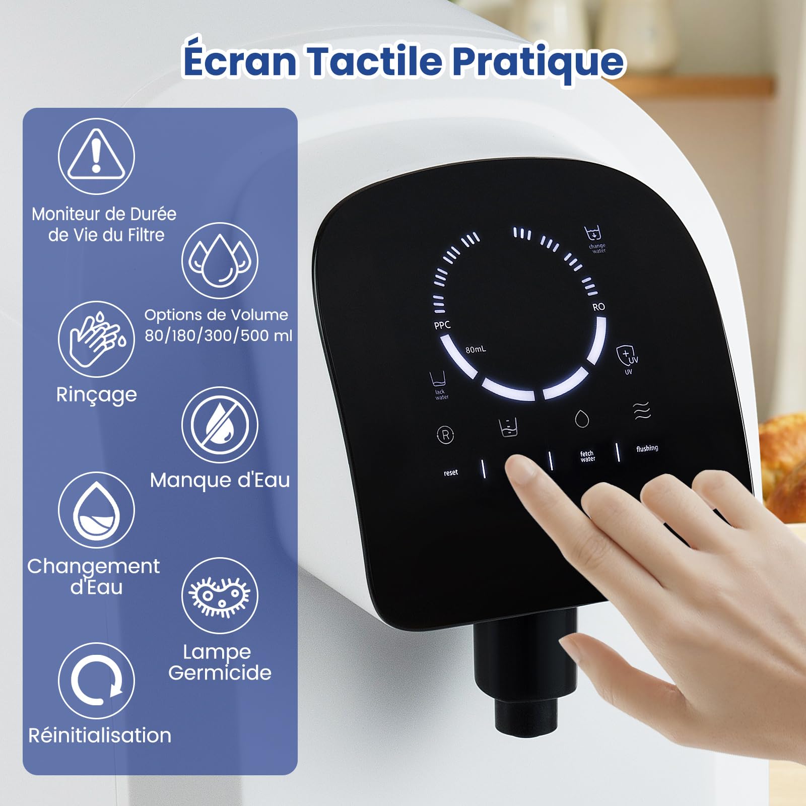COSTWAY Système d'Osmose pour Eau potable avec Filtration à 5 Niveaux, Lumière UV, Filtre à Eau à Osmose Inverse pour Plan de Travail, Purificateur Portable 4:1 Pure à Évacuation,