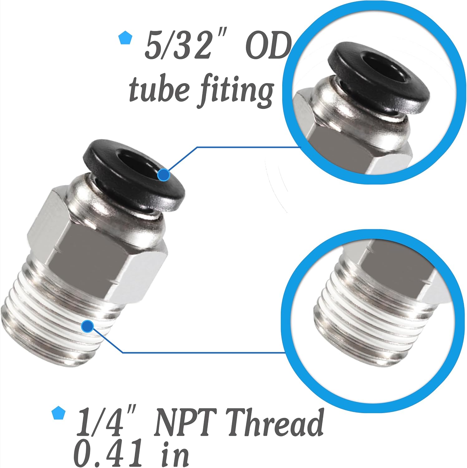 PNEUMATIC Elbow and Straight Combination 5/32 Inch Tube OD x 5/32 NPT Thread Push to Connect Fittings PC-5/32-1/4+PL-5/32-1/4(Pack of 12) (12, 5/32-1/4)
