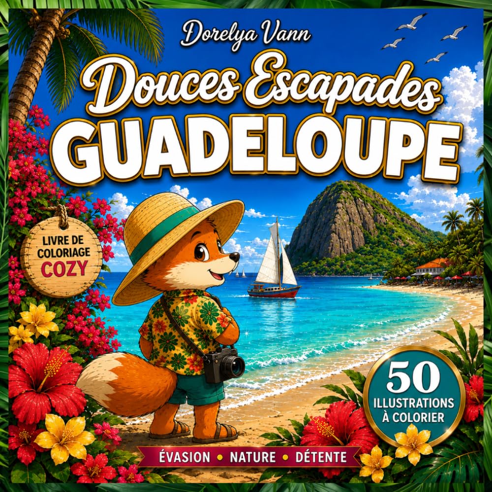 Livre de Coloriage Guadeloupe – Douces Escapades: 50 coloriages relaxants des lieux emblématiques de la Guadeloupe | Pour enfants, adolescents et adultes | Évasion, détente et créativité
