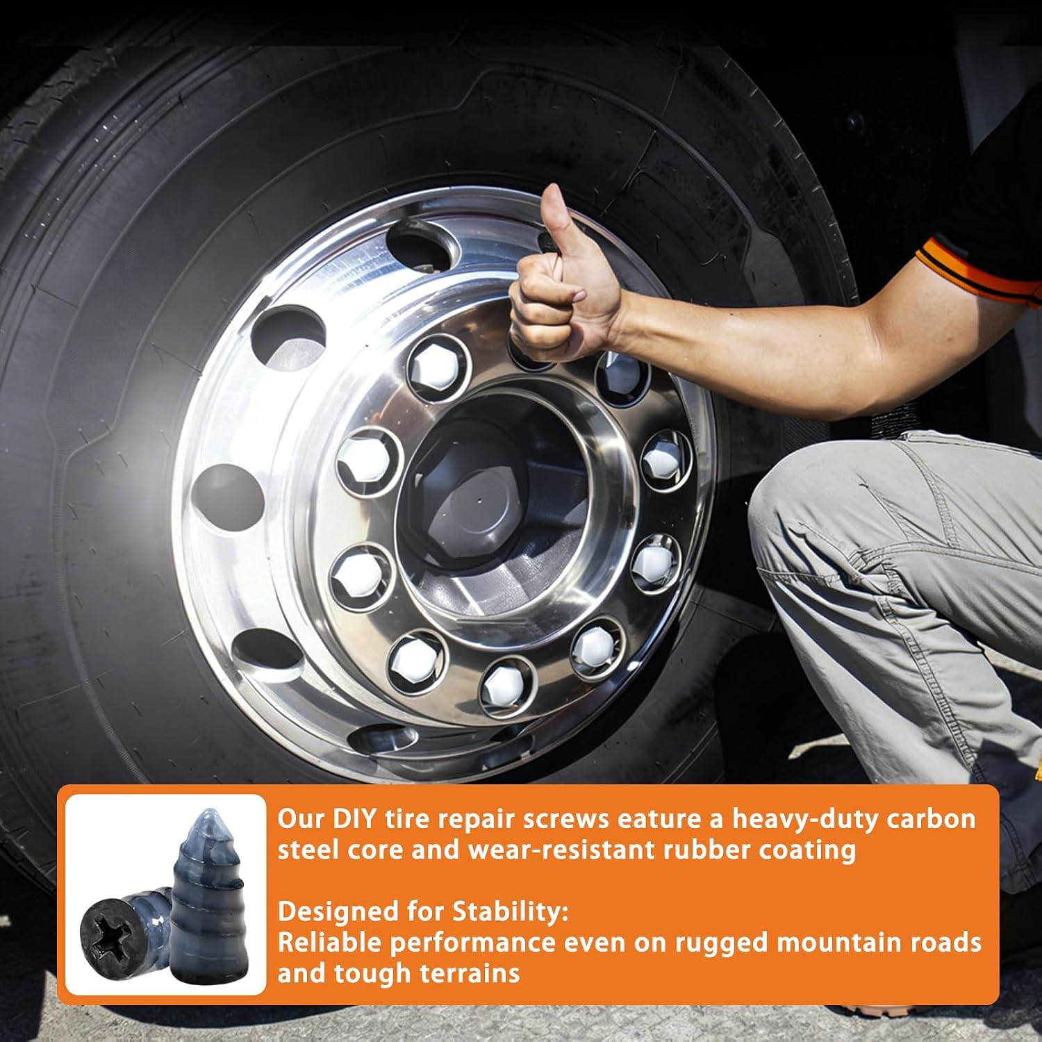 60PCS Tire Repair Rubber Nail Kit Tire Repair Screws Tire Repair Spiral Rubber Screws with Screwdriver & Pliers, Fast Self-Service Flat Tire Puncture Repair Tool for Car Truck Motorcycle Tractor