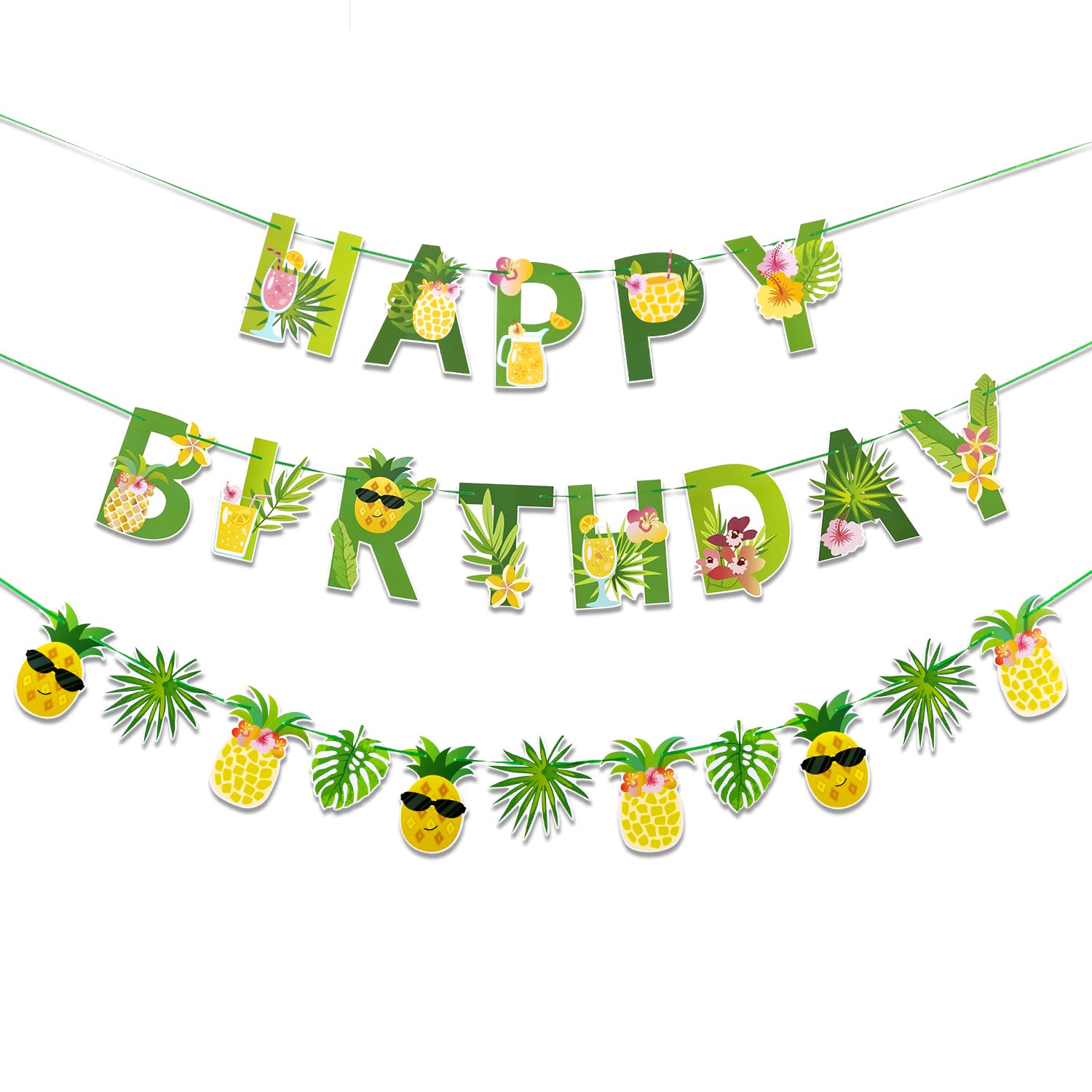 SUNBEAUTY Fruit Party Decorations Happy Birthday Pineapple Element Banner for Summer Tropical Hawaiian Aloha Parties - Colorful, Vibrant, Durable, Fun