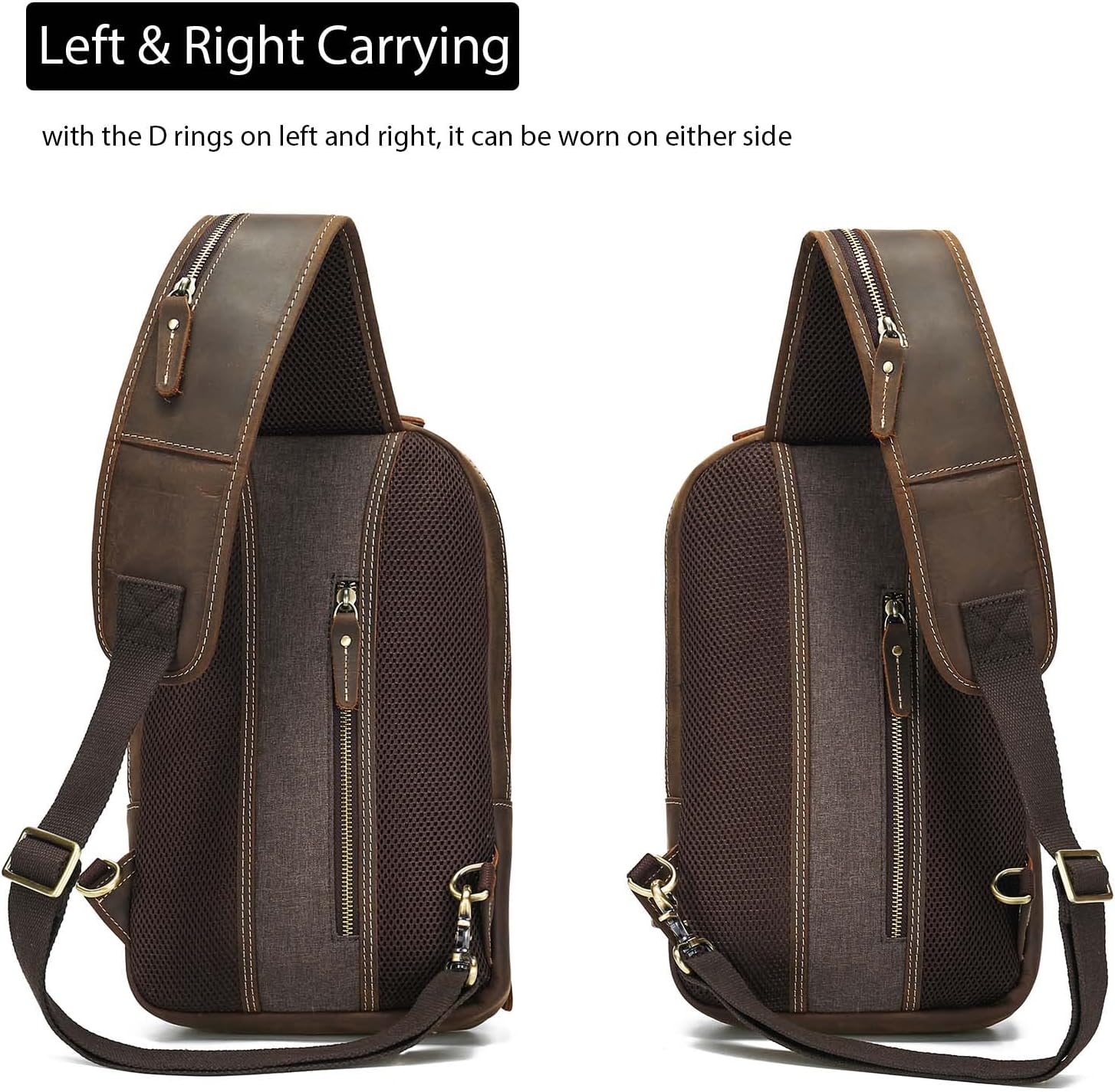LANNSYNE Full Grain Leather Sling Bag For Men Crossbody Chest Daypack fits 10.5" iPad - Image 3