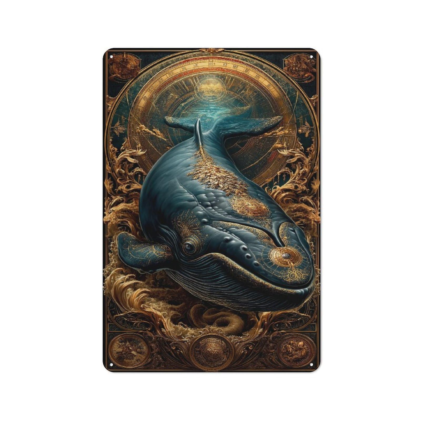 Junmoney Whale Of Time A Steampunk Masterpiece 30X20cm Rustic Tin Sign With For Dining Room Or Kitchen, A Decorative Metal Sign For Kitchens And Dining Spaces