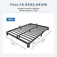 Vista 3 de MAF Marco de cama de plataforma de metal de tamaño completo de 4 pulgadas con patas de esquina redondas, soporte de listones de acero resistente