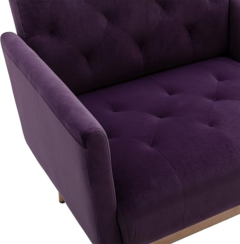 Miniatura 7 de SZLIZCCC Silla decorativa cuadrada de terciopelo, silla de sofá individual con patas de metal dorado, silla de sala de estar, silla de dormitorio,