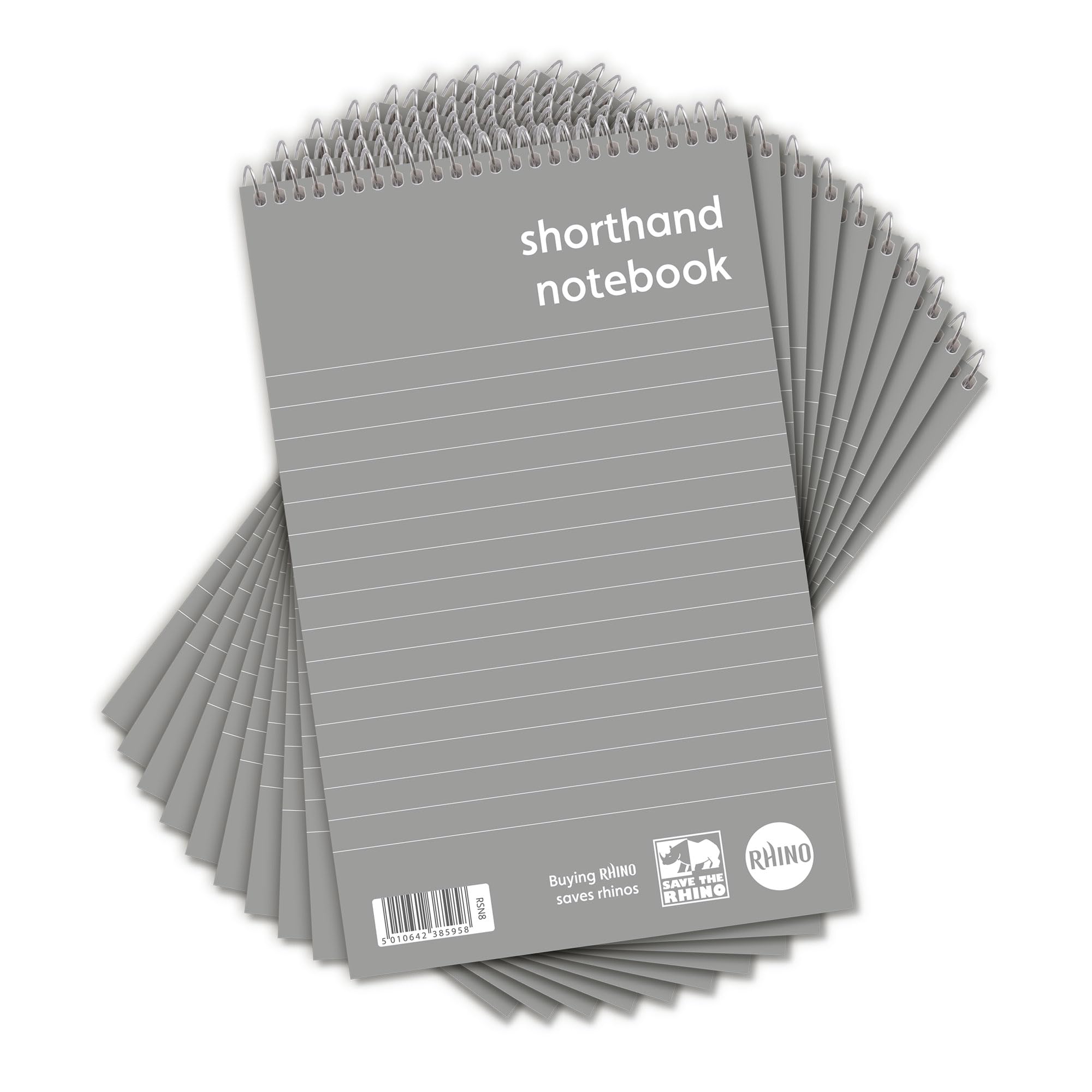 Rhino Shorthand Notebook, 160-Page / 8mm Lined Notepad, 120-Pack, Reporters Spiral Notebook, Wirebound Writing Pad