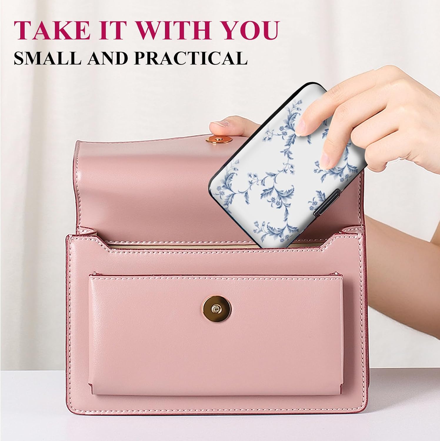 Mini RFID Aluminum Credit Card Holder for Women Men, Slim Business Hard Card Case, Cute Card Wallet ID Case Boho Blue Flowers