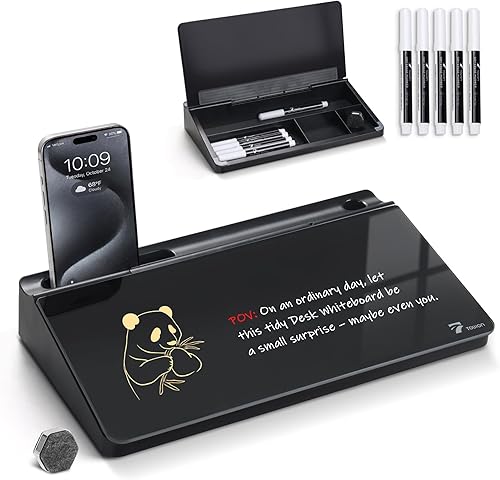 Miniatura 11 de TOWON Pizarra blanca de escritorio pequeña y compacta de vidrio con almacenamiento – Tablero de borrado en seco de 12 x 7 pulgadas para escritorio,