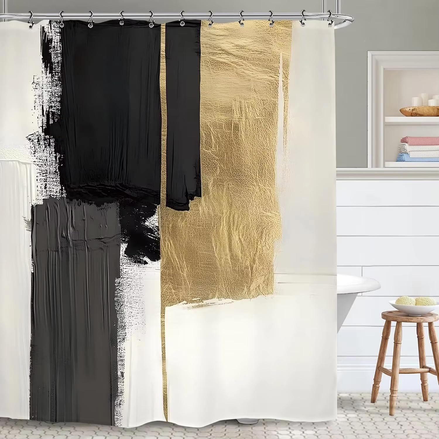 KELAIMI Modern Geometric Simple Shower Curtain,Abstract Geometric Bathroom Curtain,Waterproof Washable Bathtub Curtains with Hooks Style 2 90X180Cm