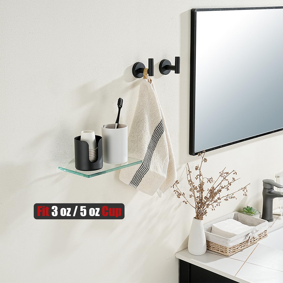 Bathroom Cup Dispenser With Acacia Wood Stand - Black Metal Holder For Dixie Cups On Vanity - View #9