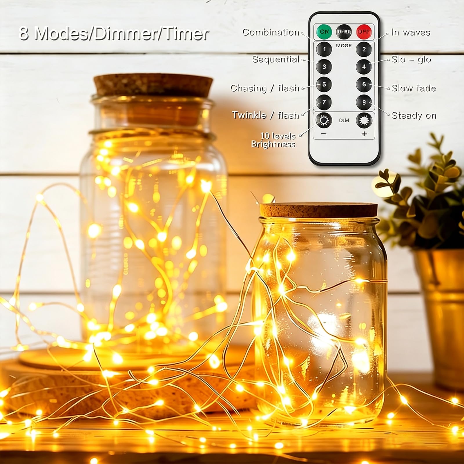 Paquete de 4 guirnaldas de luces LED de 280 pies con 800 luces LED que funcionan con pilas con control remoto y temporizador, cadena de luces de Navidad impermeables para interiores y exteriores
