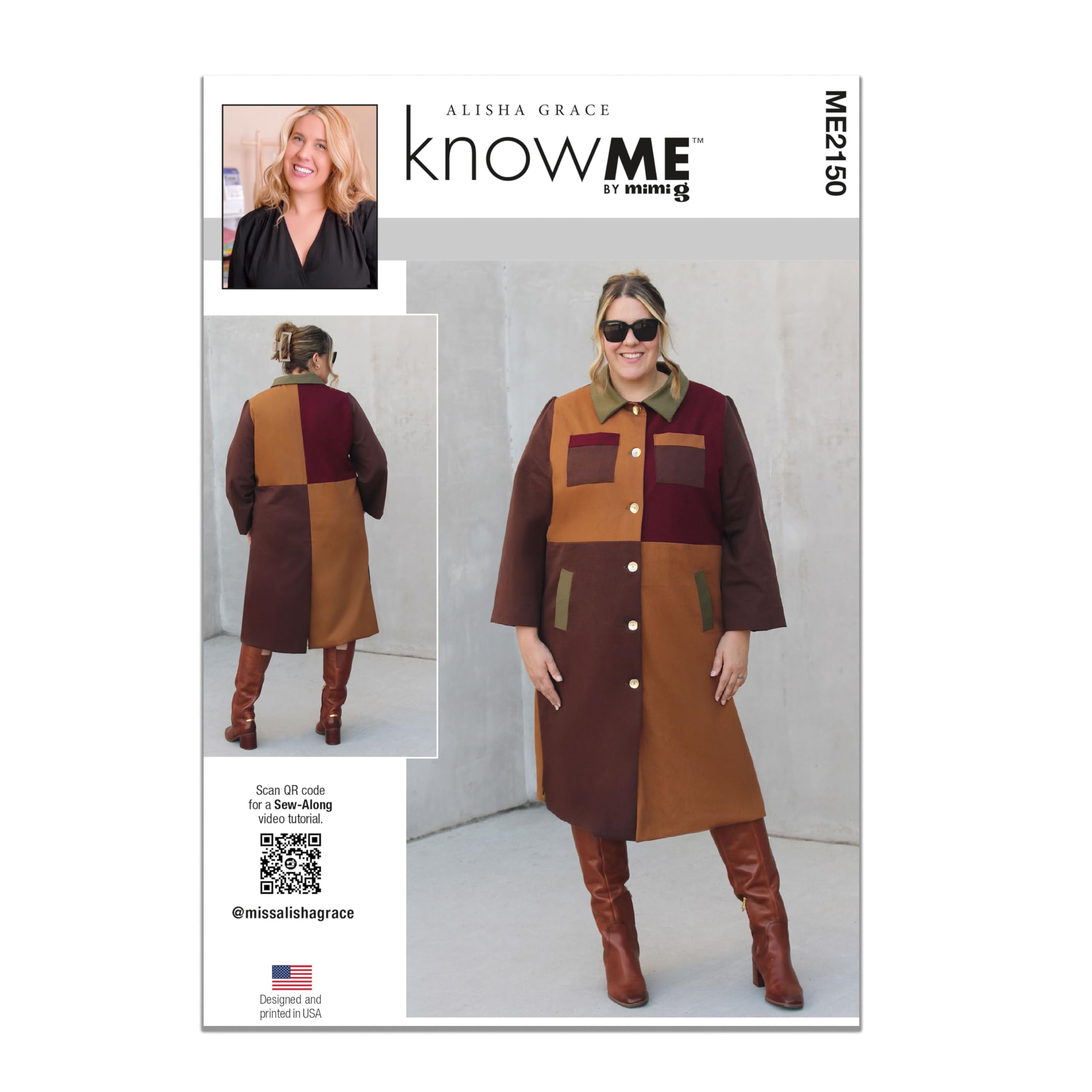 Patron de couture ME2150 Know Me Alisha Grace pour manteau coloré pour femme