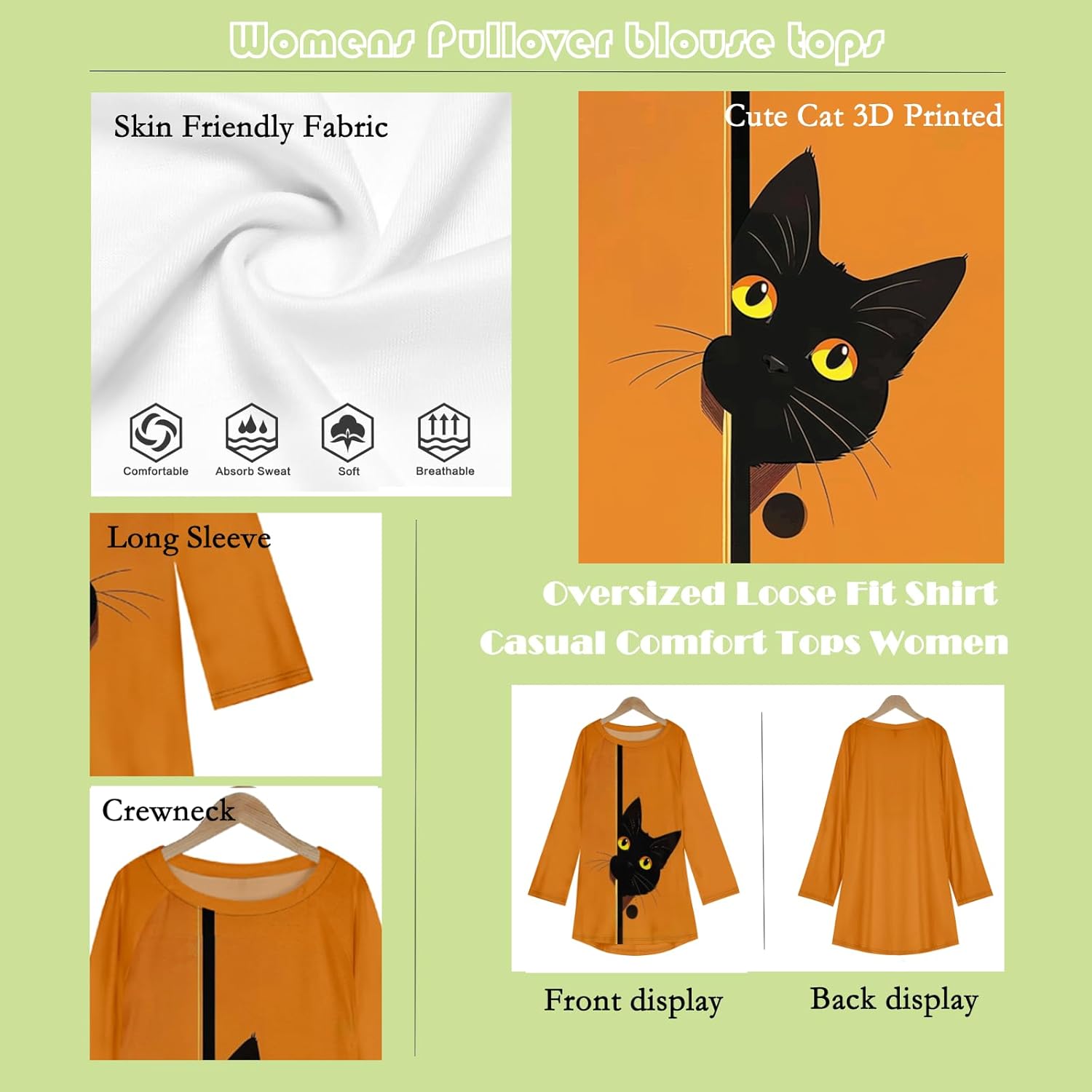 MARSVOVO Women's Black Cat Sweatshirt Pullover Cute Cat Lover 3D Graphic Sweatshirts Crewneck Casual Loose Shirts Plus Size - Image 6