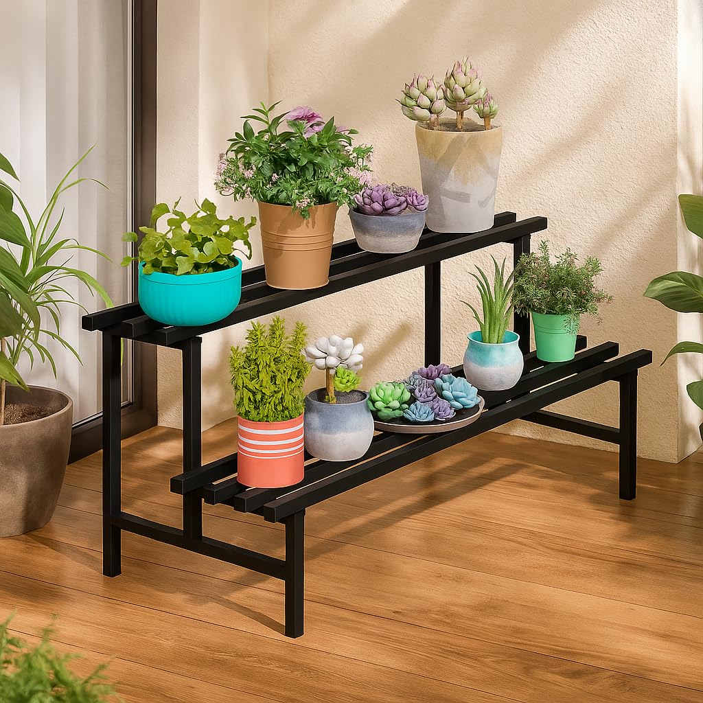 Mighty Home 2-Tier Metal Plant Stand – Stylish & Sturdy Iron Rack for Home, Balcony & Garden | Space-Saving, Durable & Ideal for Indoor & Outdoor Décor (Black)-image-16