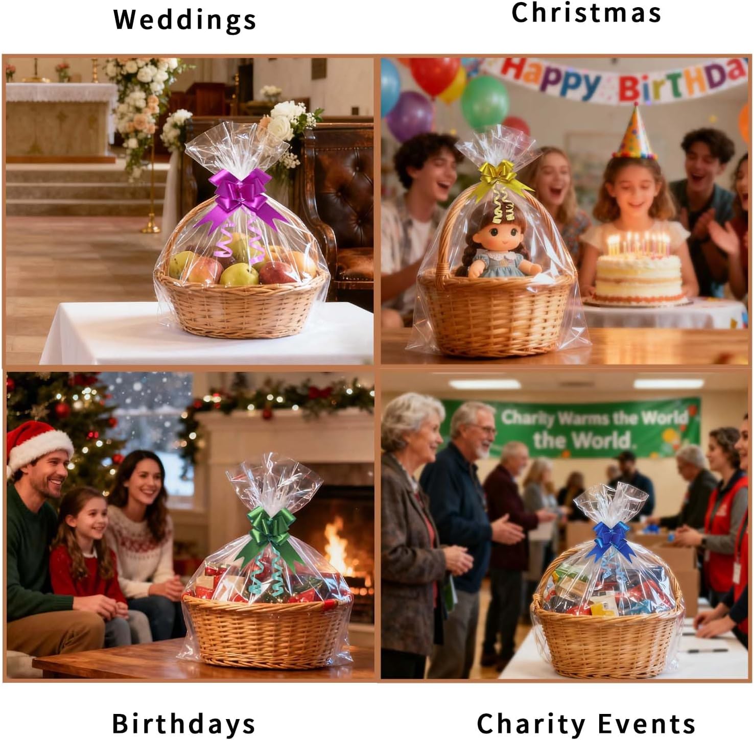 Volokitx 13-Pack 30x40 Inch Clear Cellophane Bags with 15 Colorful Pull Bows, Large Cellophane Wrap for Gift Baskets, Baby Showers, Raffles, and Charity Auctions. - Image 7