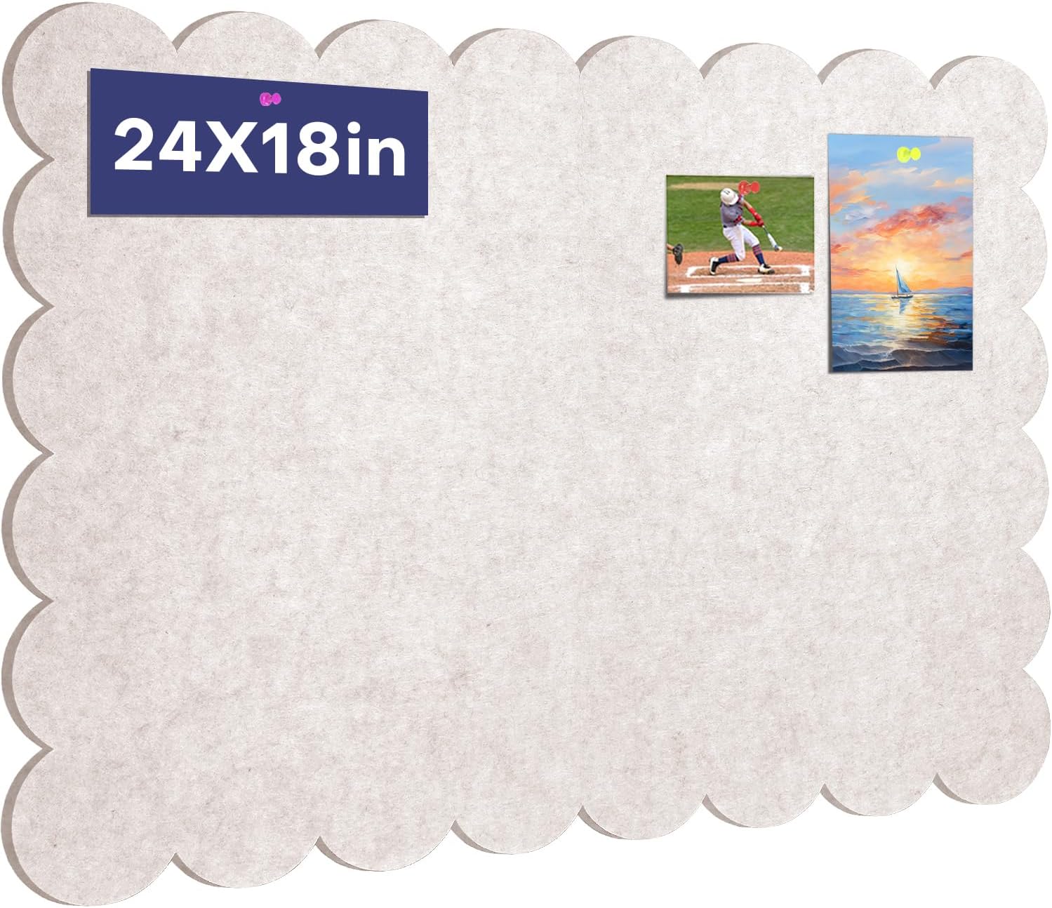 Scalloped Felt Bulletin Board, 36 x 24 Inches Foldable Pin Cork Board with 20 Pushpins - Decorative Cork Alternative for Wall, 3' x 2' Trifold Picture Self Adhesive Vision Prayer Board - Oatmeal