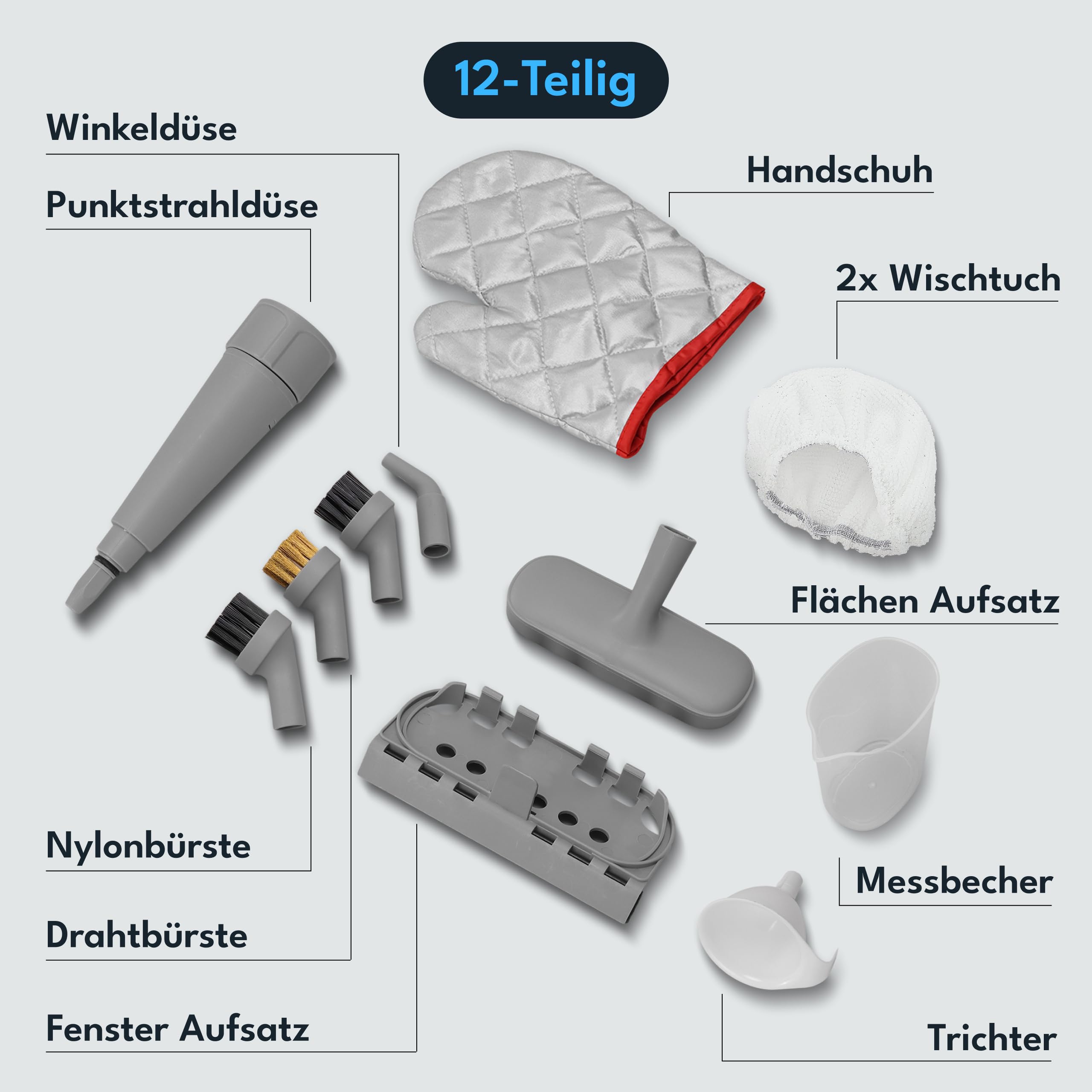 LEBENLANG Elektrischer Dampfreiniger Handgerät - 3,5 Bar & 1000W I 12x Zubehör I Steam Cleaner für alles I Damfreınıger für Fliesen und Fugen & Bad Auto Fenster Heißluft Dampf Reiniger Fugenreiniger