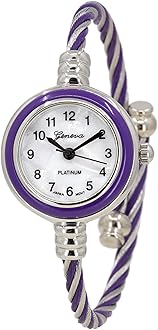 Blekon Collections Women's Cuff Watch - Round Analog Display Arabic Numbers 23mm Case Wire Bracelet Watch for Women Elegant Cable Cuff Bangle Wrist Watch