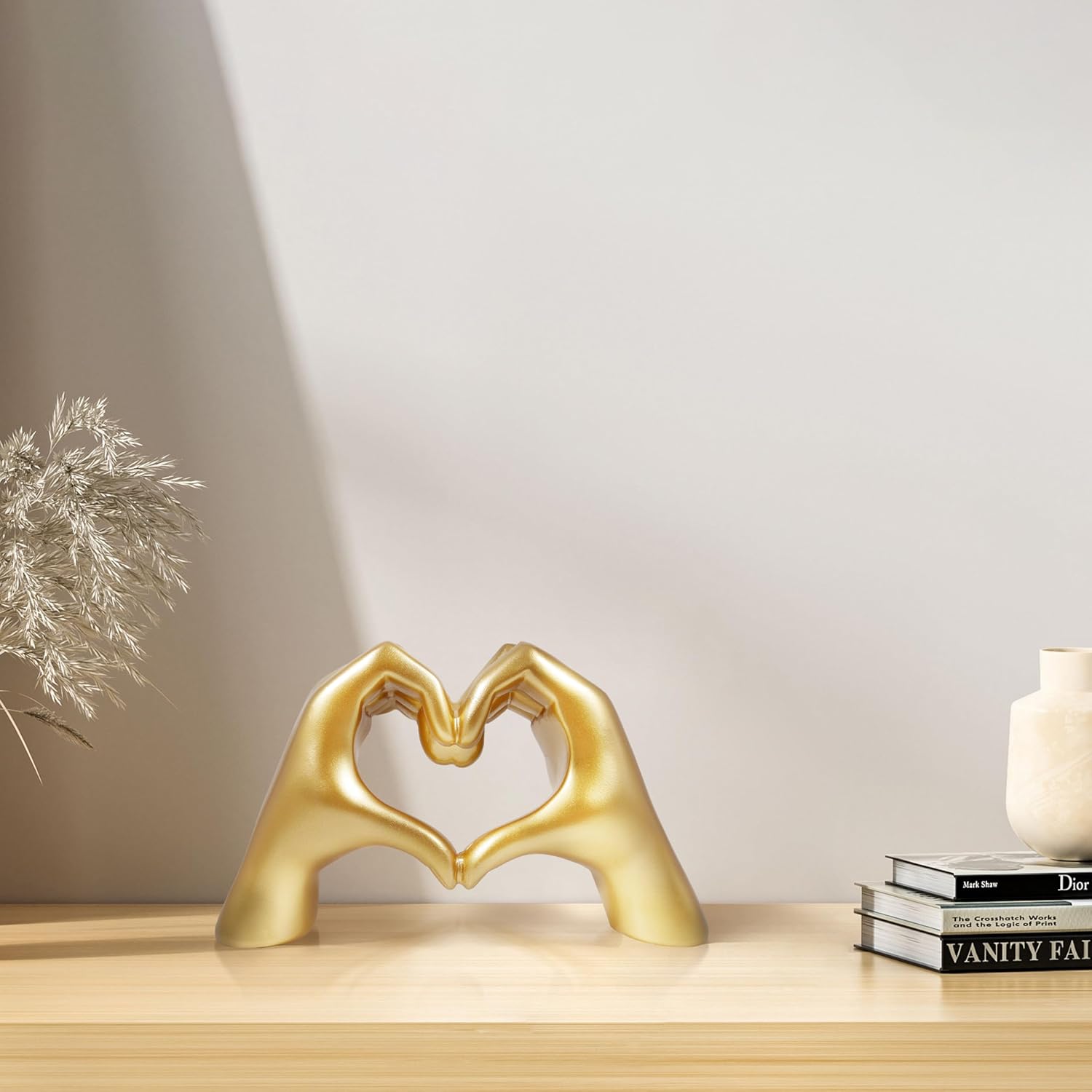 Gold Heart Hands Sculpture, I Love You Hand Statue, Hand Hearts Bracelet Holder, Knick Knacks for Shelves Table Decor, 9.5 x 6 inch