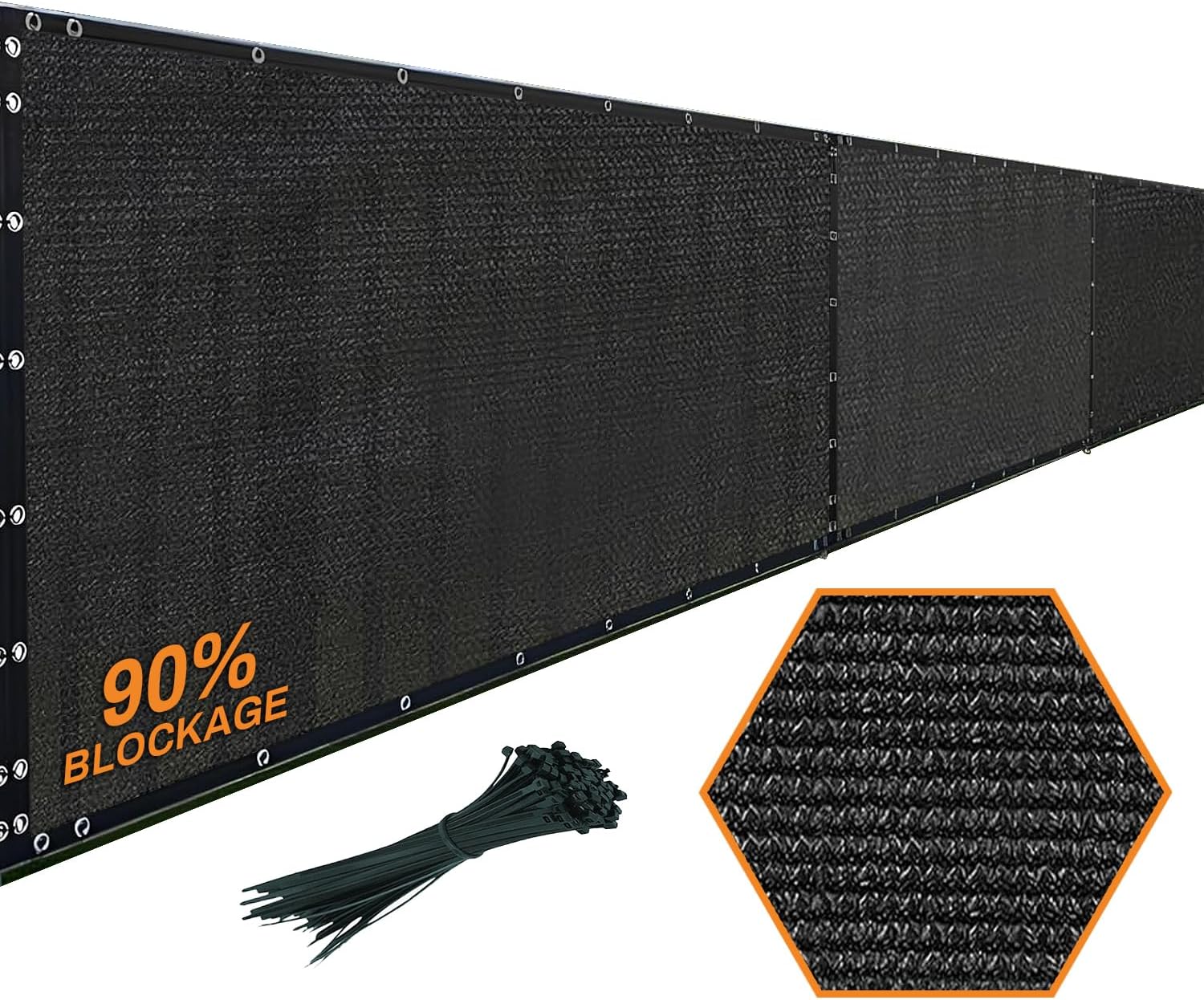 Xpose Safety Privacy Fence Screen 5 x 50  Heavy Duty Black Mesh with 90% Visibility Block, UV Protection  Includes Cable Ties  for Garden, Yard, Nursery, Kennel, Dog Run, Greenhouse