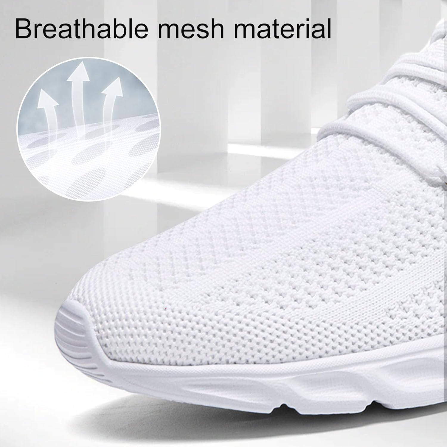 WCIDFY Mens Running Shoes Mesh Breathable Tennis Shoes Lightweight Walking Sneakers Comfortable for Gym White 8.5 - Image 3