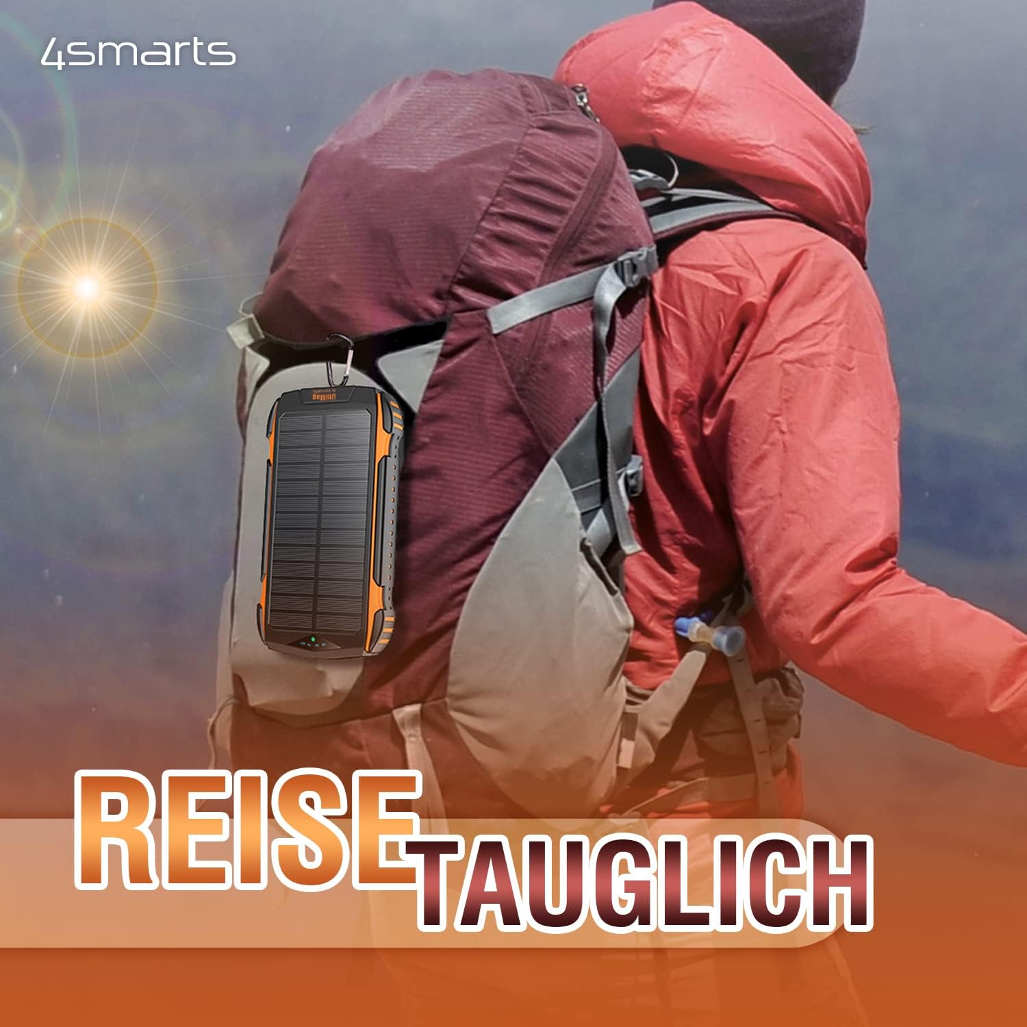 Күн нурунда рюкзакка бекитилген Power bank