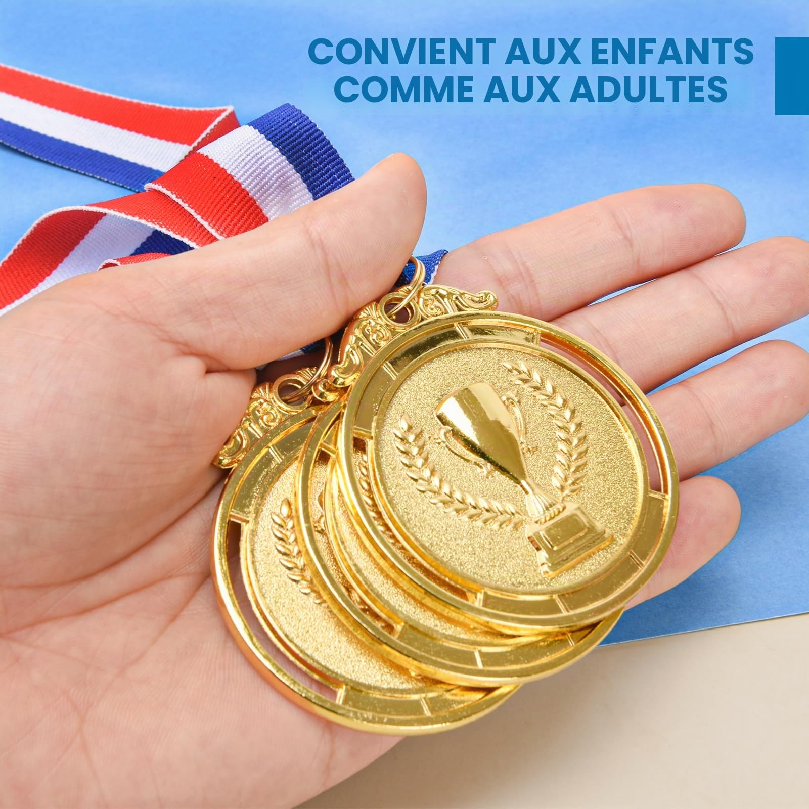 6 pièces de médailles d'or pour récompenses, médailles de récompense en métal pour enfants avec rubans de cou, médailles de vainqueur de trophées de style olympique, médailles d'or pour les prix de