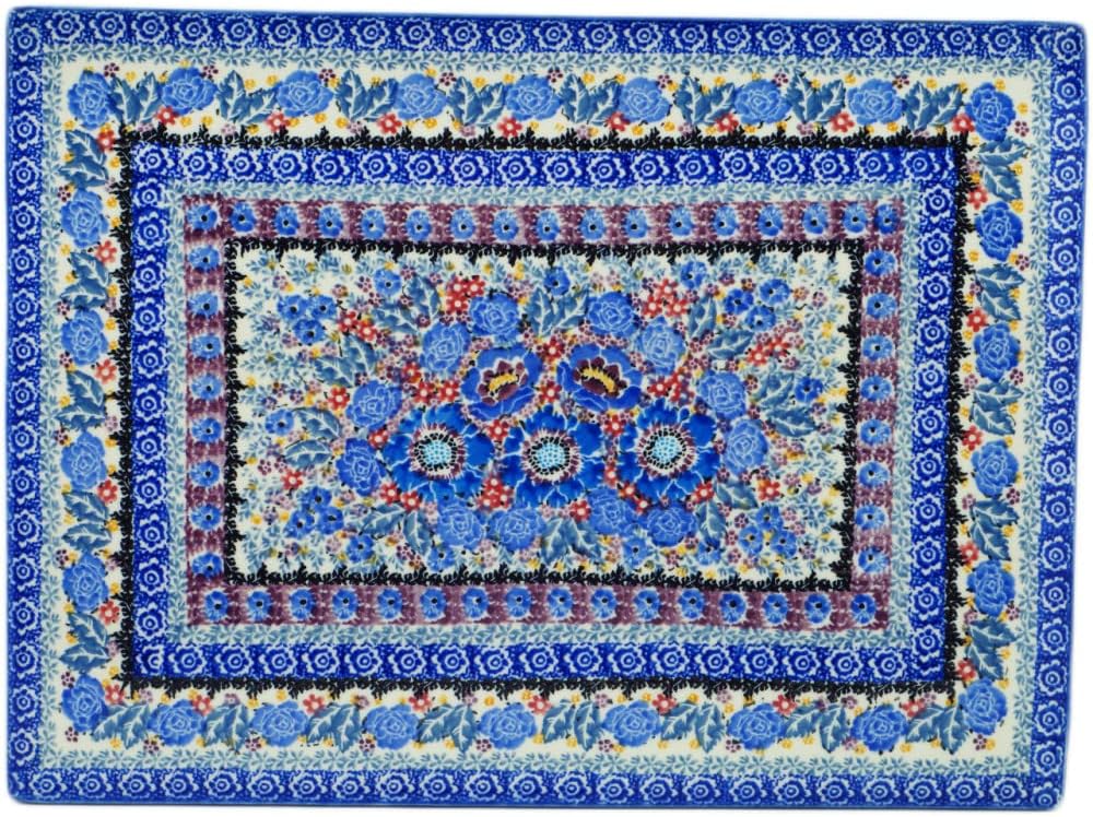 Polmedia Polish Pottery Cookie Sheet UNIKAT - Beautiful Blues Pattern Handmade in Boleslawiec Poland by Ceramika Artystyczna + Certificate of Authenticity