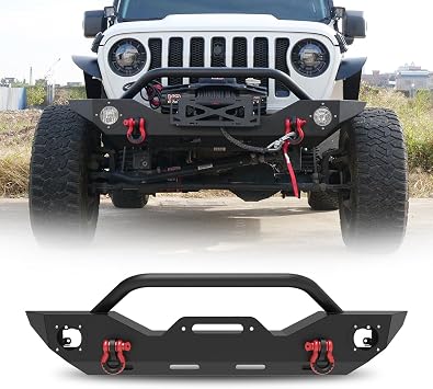 WOLFSTORM Front Bumper Fit for 2007-2018 Jeep Wrangler JK/JKU, for 2018-2026 Jeep Wrangler JL/JLU, Steel Front Bumper for 2019-2026 Jeep Gladiator JT w/ 2xD-Ring Shackles