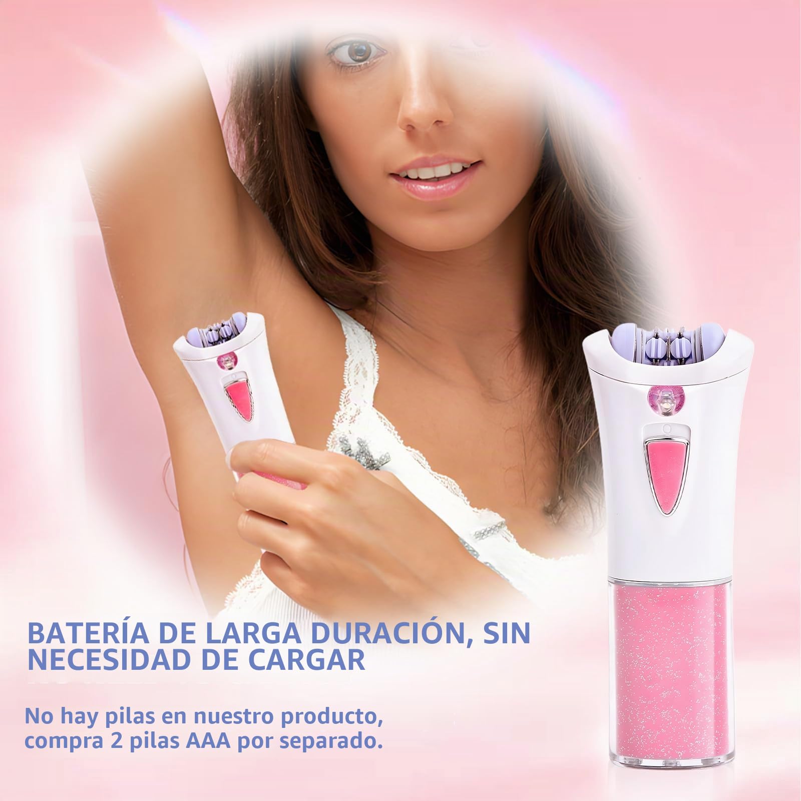 Depiladora Mujer Electrica,Depiladora Mujer Zona Intima,Depiladora Facial sin Cable,Depiladora Eléctrica con luz LED, para Bikini Zona Intima, Pierna, Brazo, Axila,Alimentado por Batería (No Incluido)
