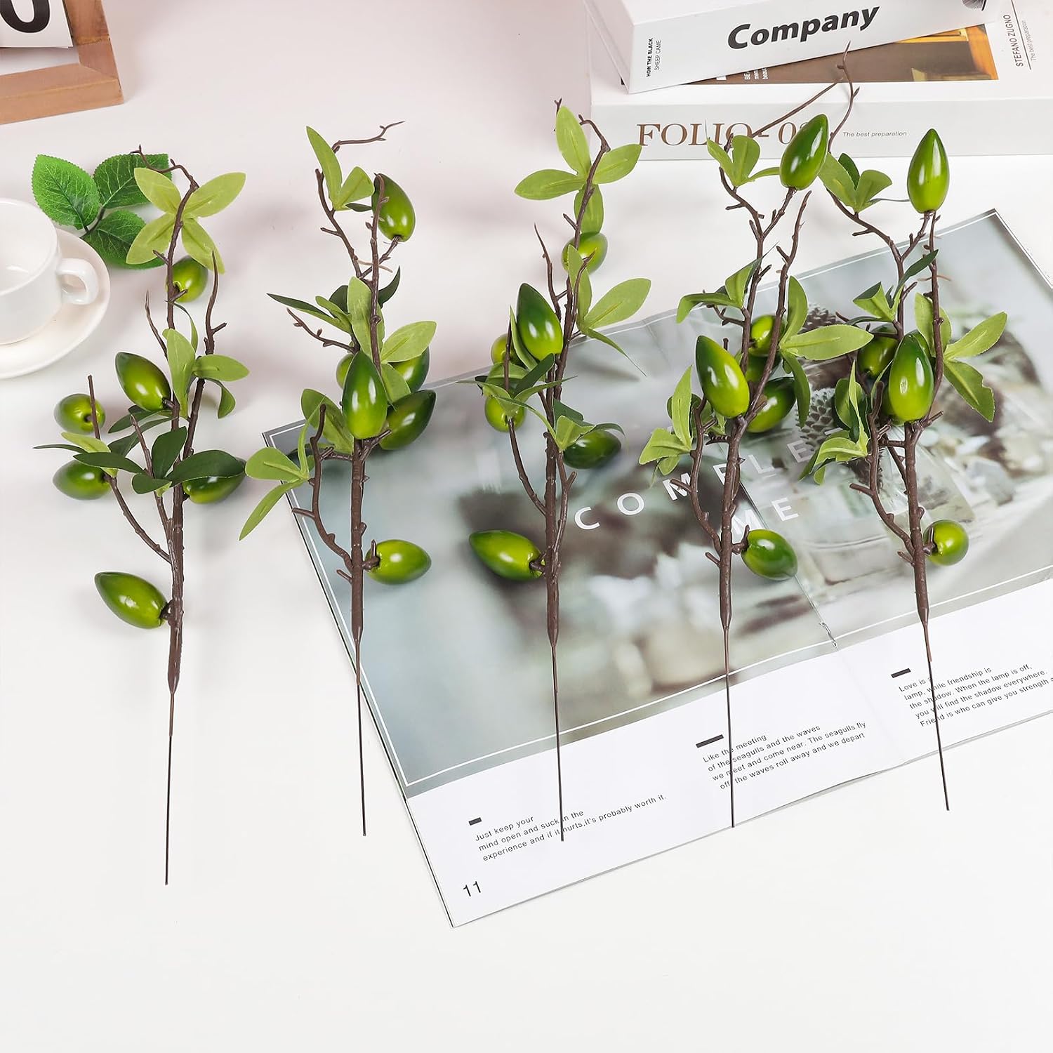 Gresorth Artificial Olive Branch Mini Decoration Fake Realistic Fruit Lifelike Plant Bouquet Vivid Imitation Party DIY Photography Prop 5pcs