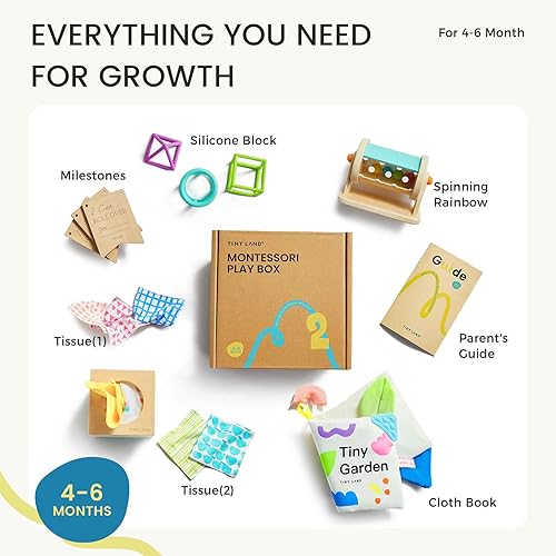Miniatura 2 de Tiny Land Montessori - Juego de juguetes para bebés de 4 a 6 meses, kit de desarrollo de habilidades motoras de aprendizaje temprano con libro de