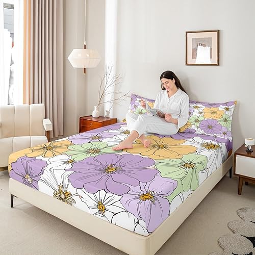 Miniatura 5 de Groovy - Juego de sábanas de flores retro para niños, niñas, adolescentes, decoración de habitación de los años 70, diseño de flores hippie bohemio,