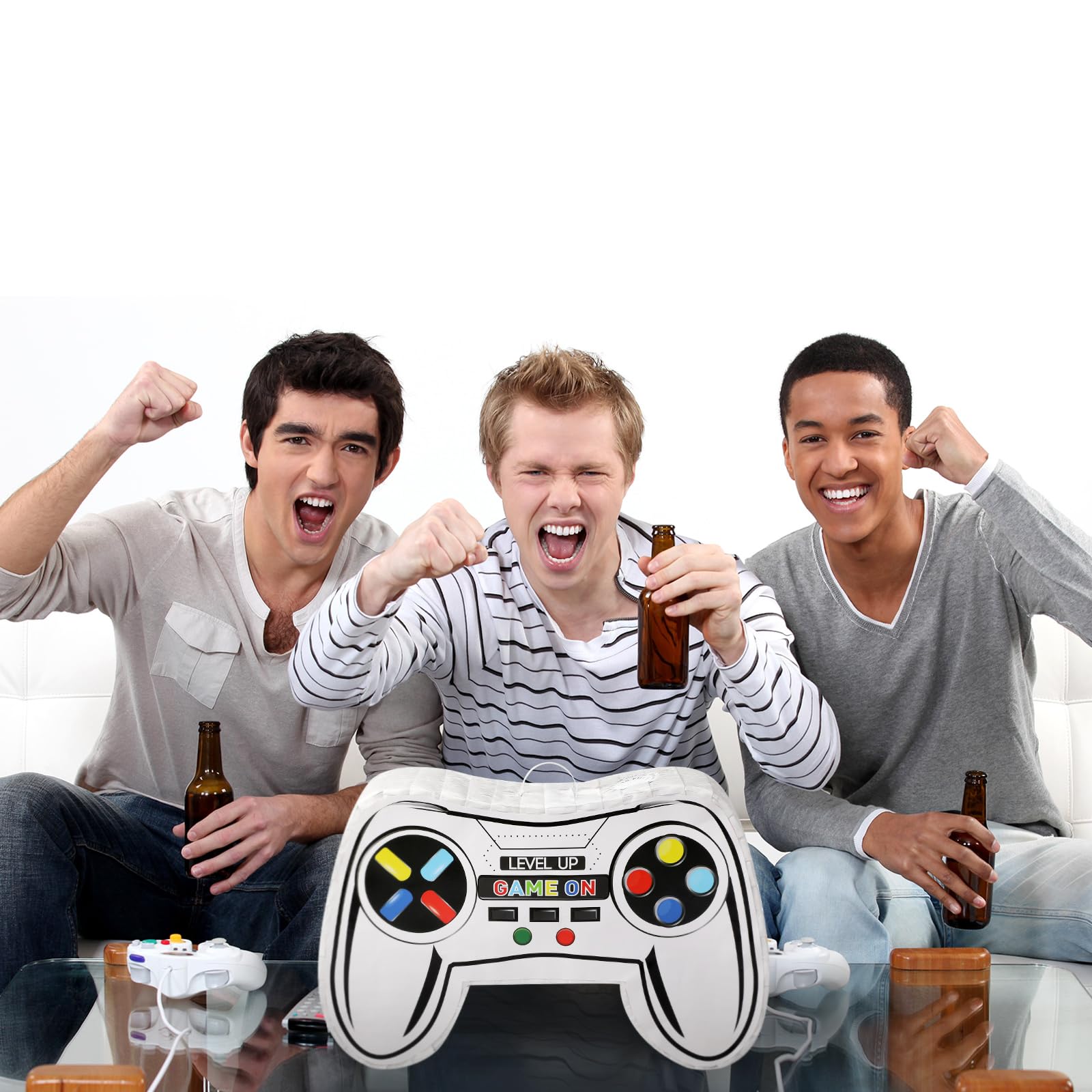 Giocattolo di Pignatta per Bambini Pignatta a Forma di Controller di Videogiochi Kit di Pignatta Joystick con Benda e Bastone Pentolaccia per Festa di Compleanno Carnevale (Bianco)