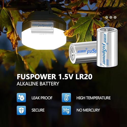 Miniatura 4 de Fuspower D Cell Batteries - Pilas alcalinas LR20 de 1.5 V con energía de larga duración para linterna, reloj y linterna (4 unidades (paquete de 1))