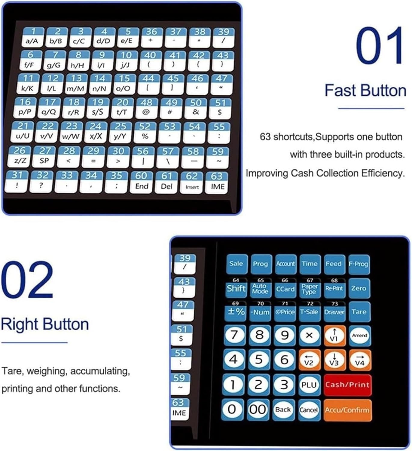 Digital Price Label Printing Scale - Electronic Barcode Weighing Scale with Receipt Printer, 30Kg Capacity, Double-Sided LCD Display, 63 Shortcut Keys, Commercial Use for Shops
