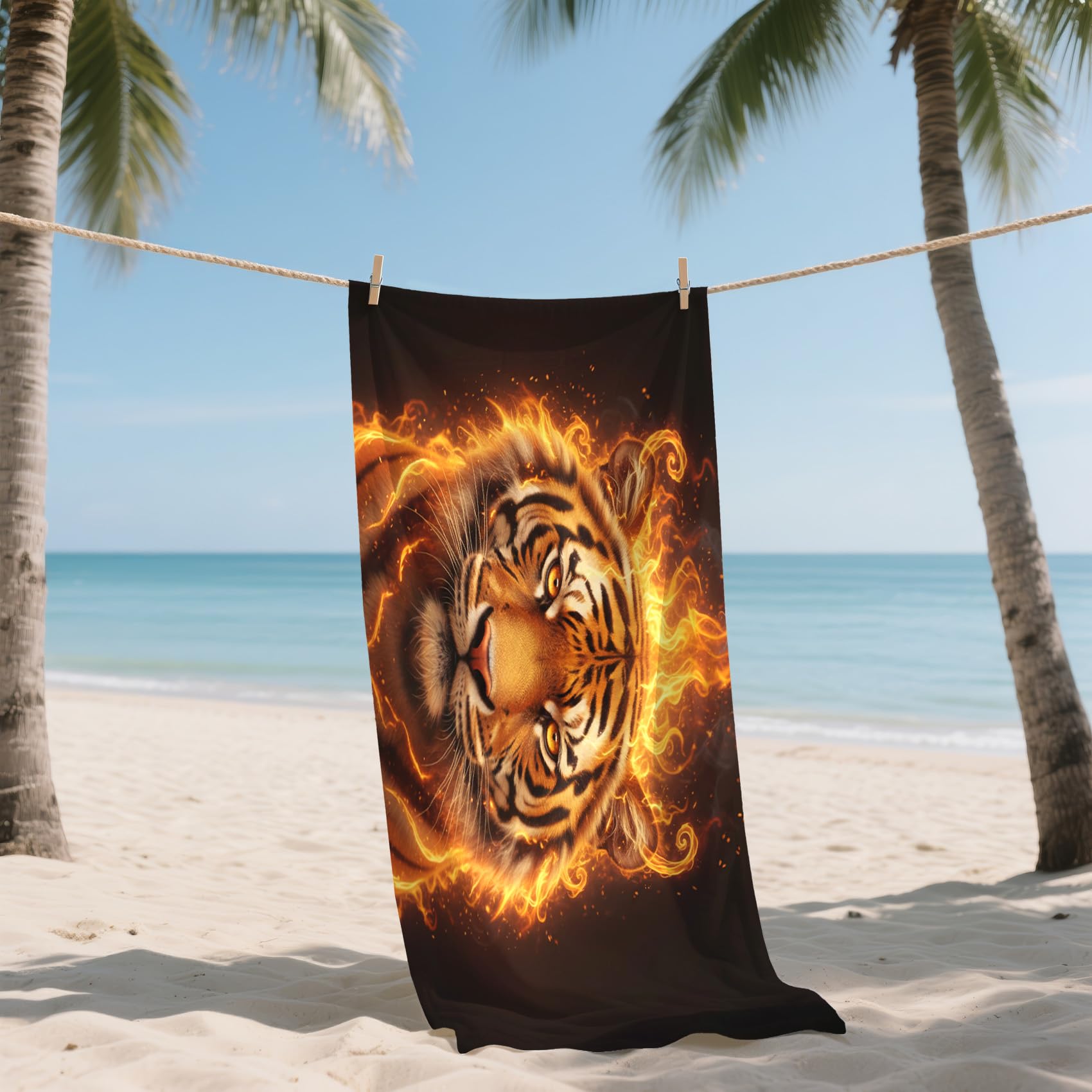 Serviette de Plage XXL Microfibre Motif Tigre Moderne Animaux Sauvages, Drap de Plage Séchage Rapide Anti Sable & Légère, Serviette de Bain Grande Taille 100x200 cm, Cadeau été