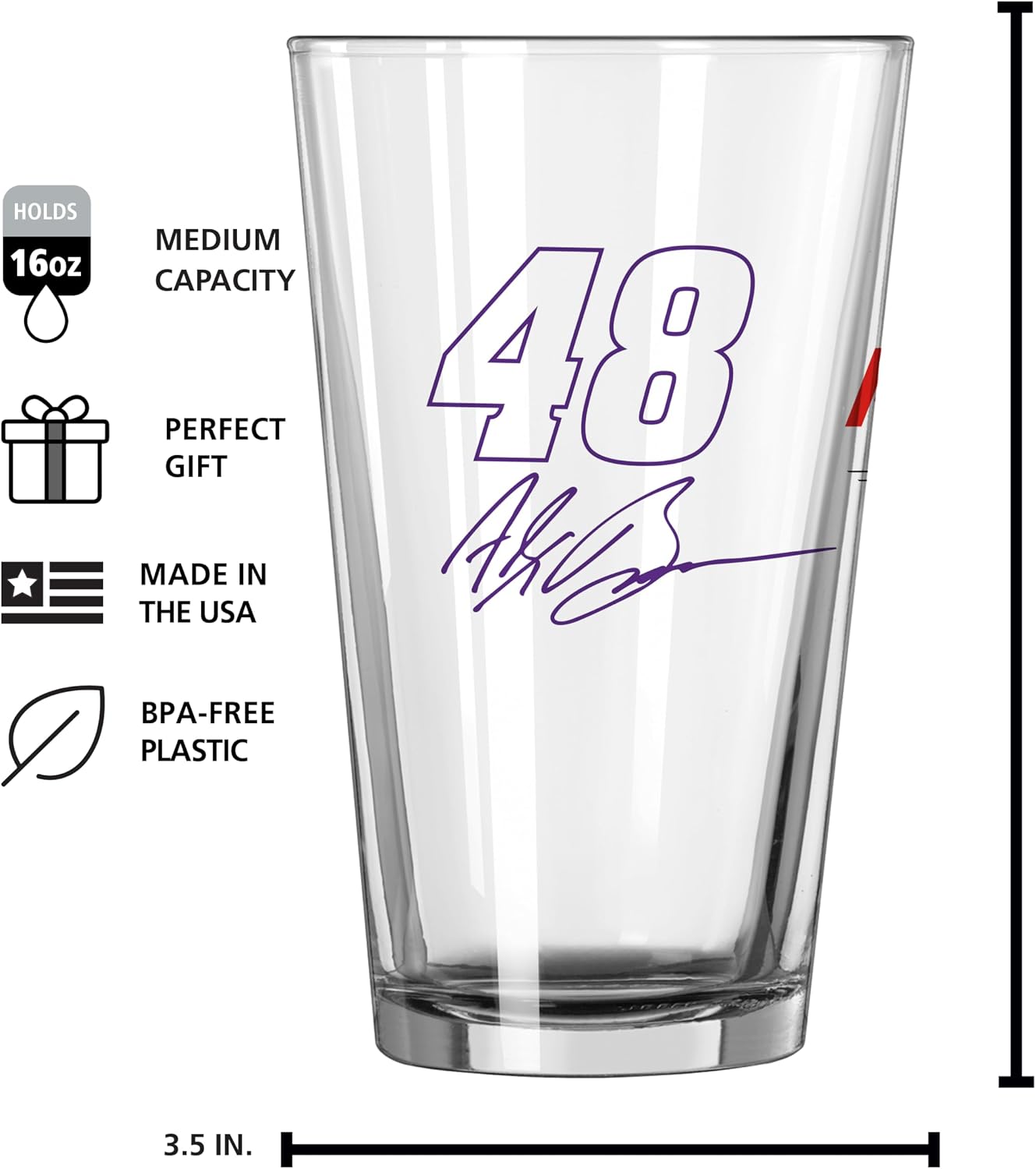 Logo Brands NASCAR Race Day Classic 16 oz Pint Glass - Durable Glass With Bold Driver Logo – Chip-Resistant Rim Drinkware For Fans, Tailgates, Home Bars & Everyday Use
