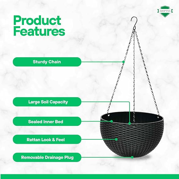ADEPTNA Beautiful Rattan Effect Hanging Planter – 26cm (10