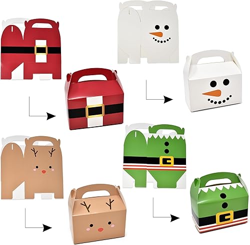 Miniatura 5 de Gift Boutique Paquete de 24 cajas de regalo de Navidad de cartón de Navidad, caja de papel a dos aguas de Papá Noel, elfo, muñeco de nieve, reno