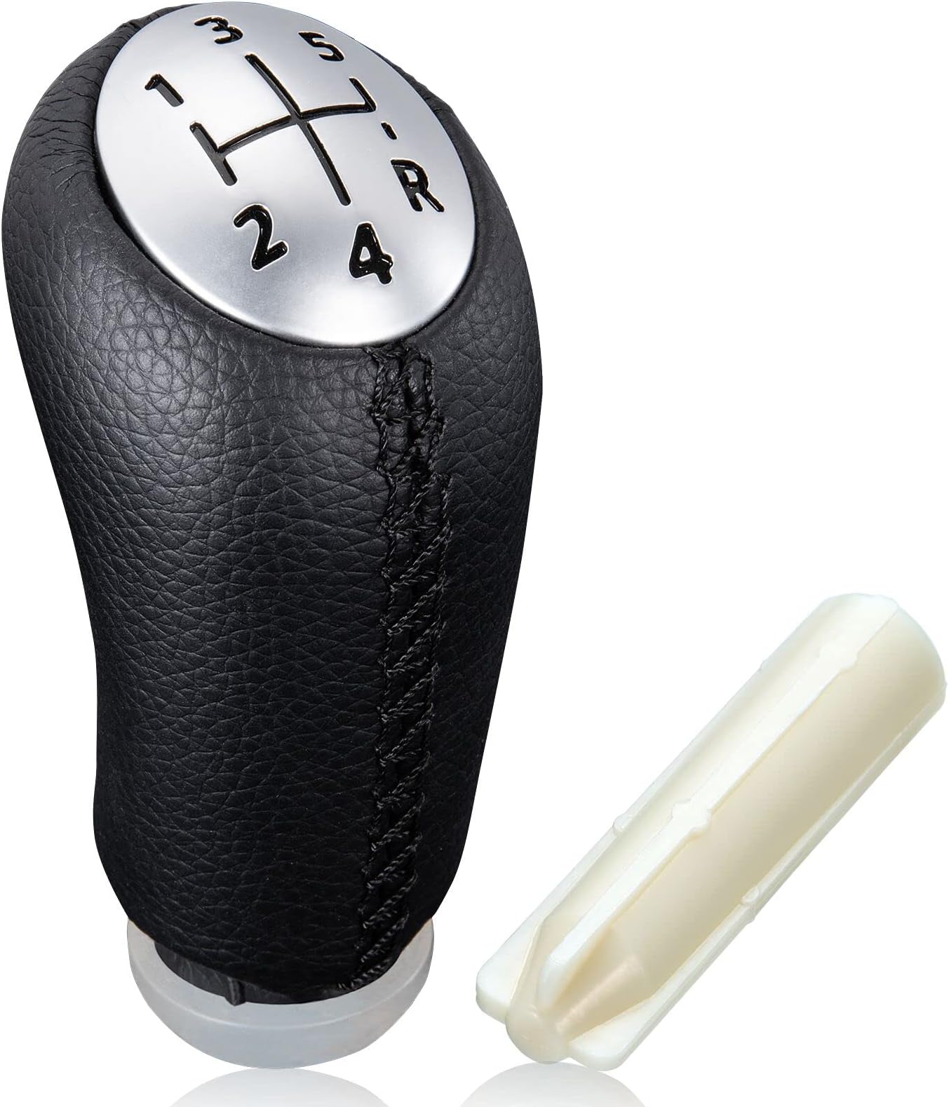 Spurtar Clio 3 Gear Shift Knob 5 Gear for Renault Clio III 2005-09, Megane 2 Laguna 2 2003-09, Clio 4 2012-19 with Adapter, Black PU Leather