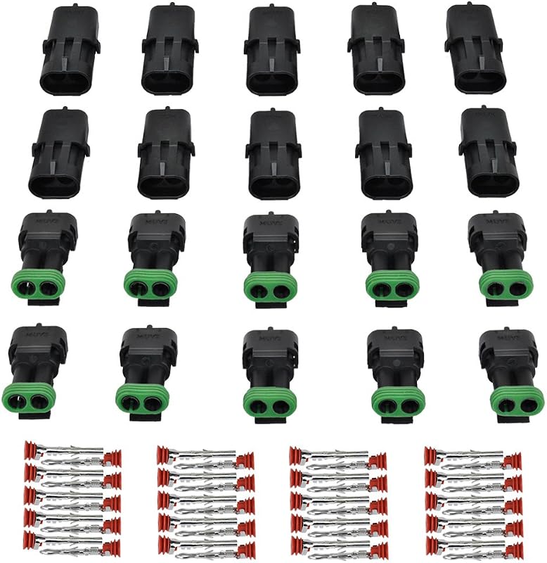 Kit de conectores elétricos Weatherpack MUYI 2 pinos para fios 20–14 AWG – 10 pares