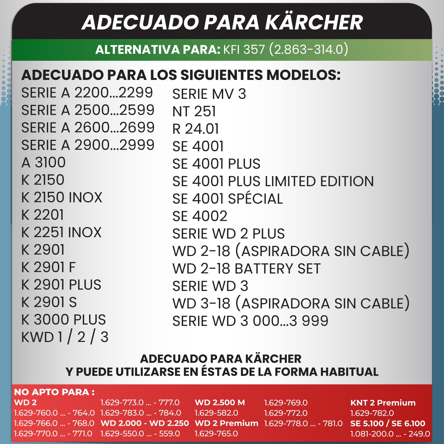 McFilter | 20 Bolsas de aspirador compatibles con Kärcher WD2 WD3 KWD1 KWD2 KWD3 WD3.200 - WD3.800 WD 3 V-17/4/20 M/SE4001/SE4002, se adapta a KFI 357 2.863-314.0