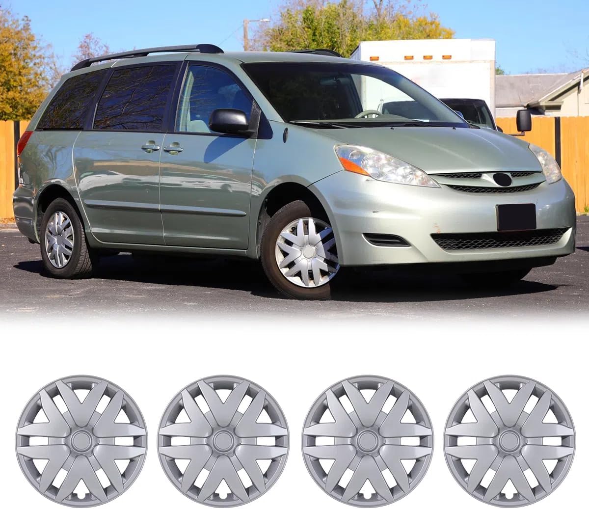 ROXX Hubcaps for Toyota Sienna 16 Inch, Hubcaps Set of 4 Wheel Rim Cover Replacement for 2004-2010 Toyota Sienna, Sliver Lacquer Snap On Wheel Cover(Sliver)