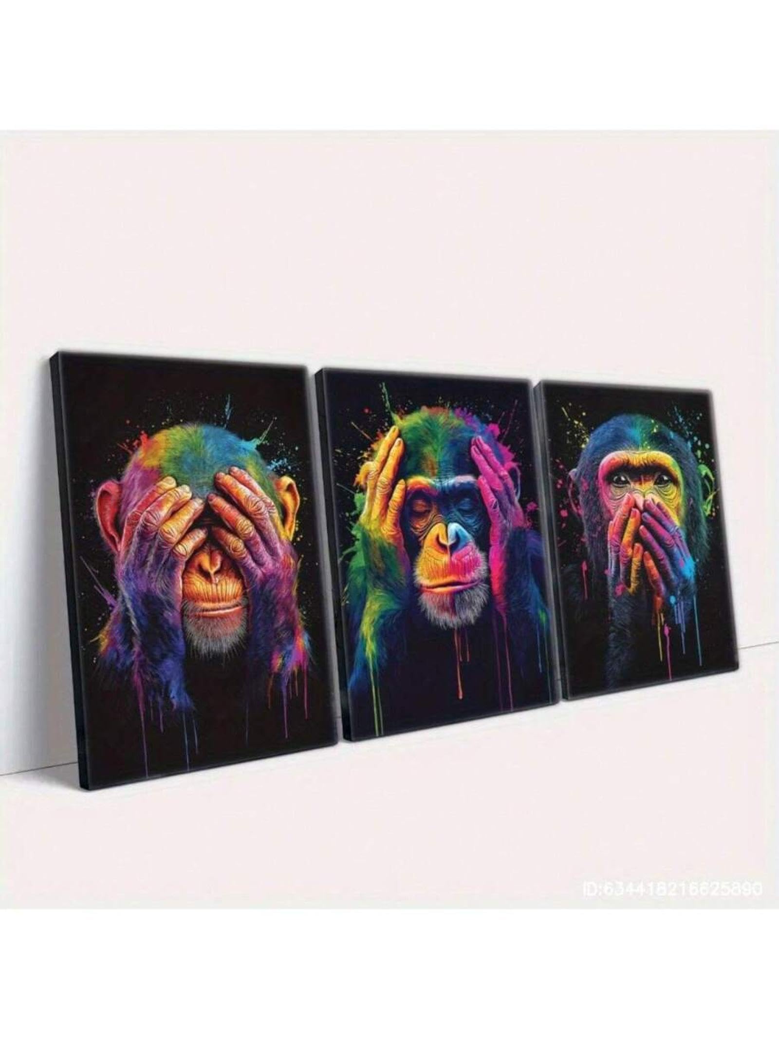 CAOXTART Impressions sur toile représentant des animaux abstraits, pour une peinture murale colorée, les trois singes de la sagesse, portrait animalier, affiche d'art 70 x 90 cm, sans cadre