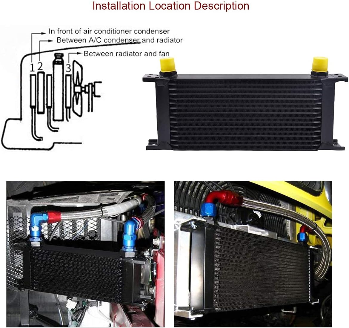 EVIL ENERGY 16 Row AN10-10AN Stacked Plate Oil Cooler 6AN 8AN Adapter Universal Engine Transmission Bundle with AN 3-12 Wrench Spanner