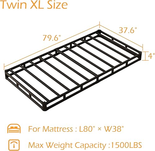 Miniatura 88 de Somier individual XL de 9 pulgadas, base de cama de metal resistente con funda de tela, base de colchón, fácil montaje, sin ruido, color negro 9
