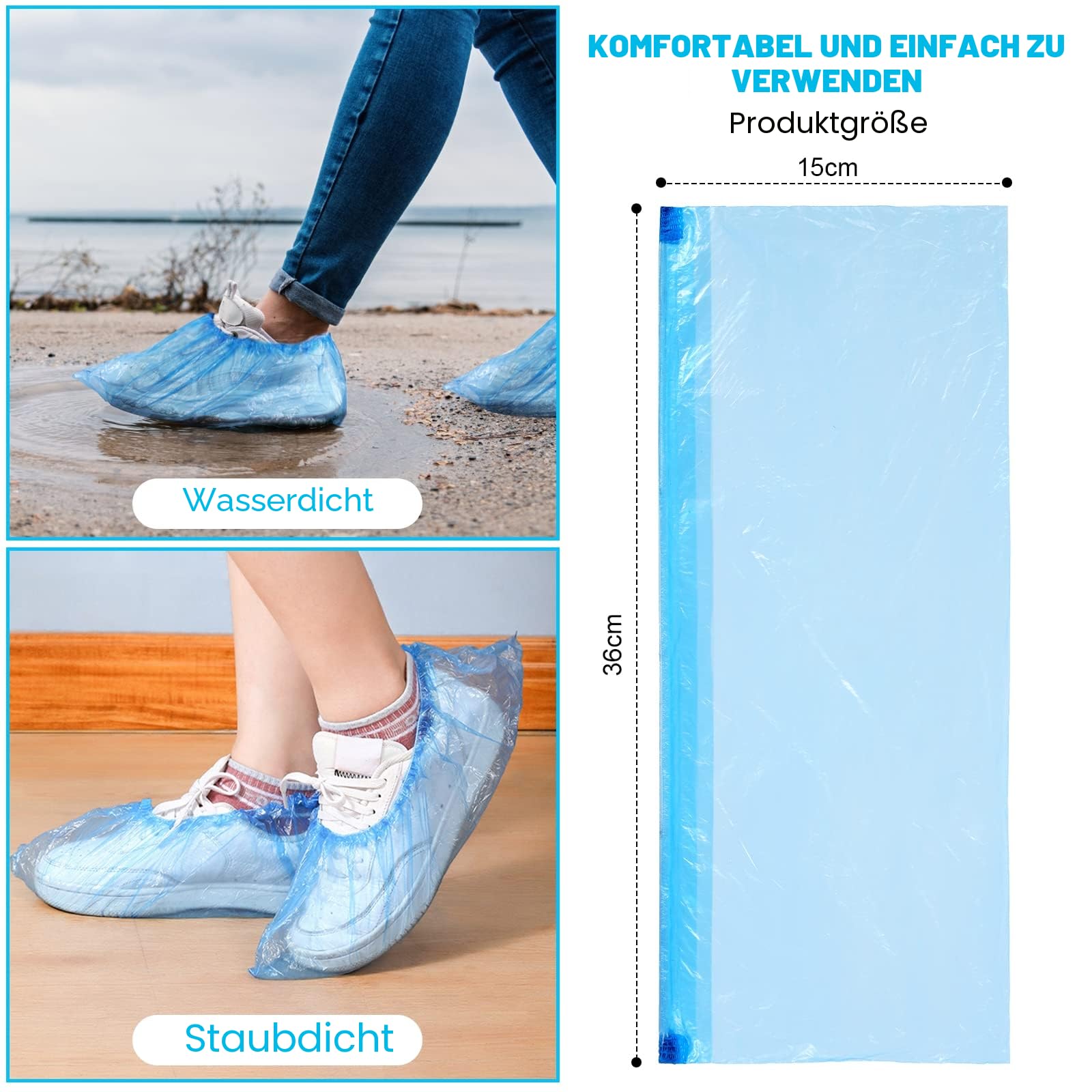 flintronic Schuhüberzieher aus Kunststoff, Einweg-Schuhüberzüge, umweltfreundliche Schuhüberzüge, wasserdicht, rutschfest, geeignet zum Sauberhalten von Schuhen/Böden/Teppichen