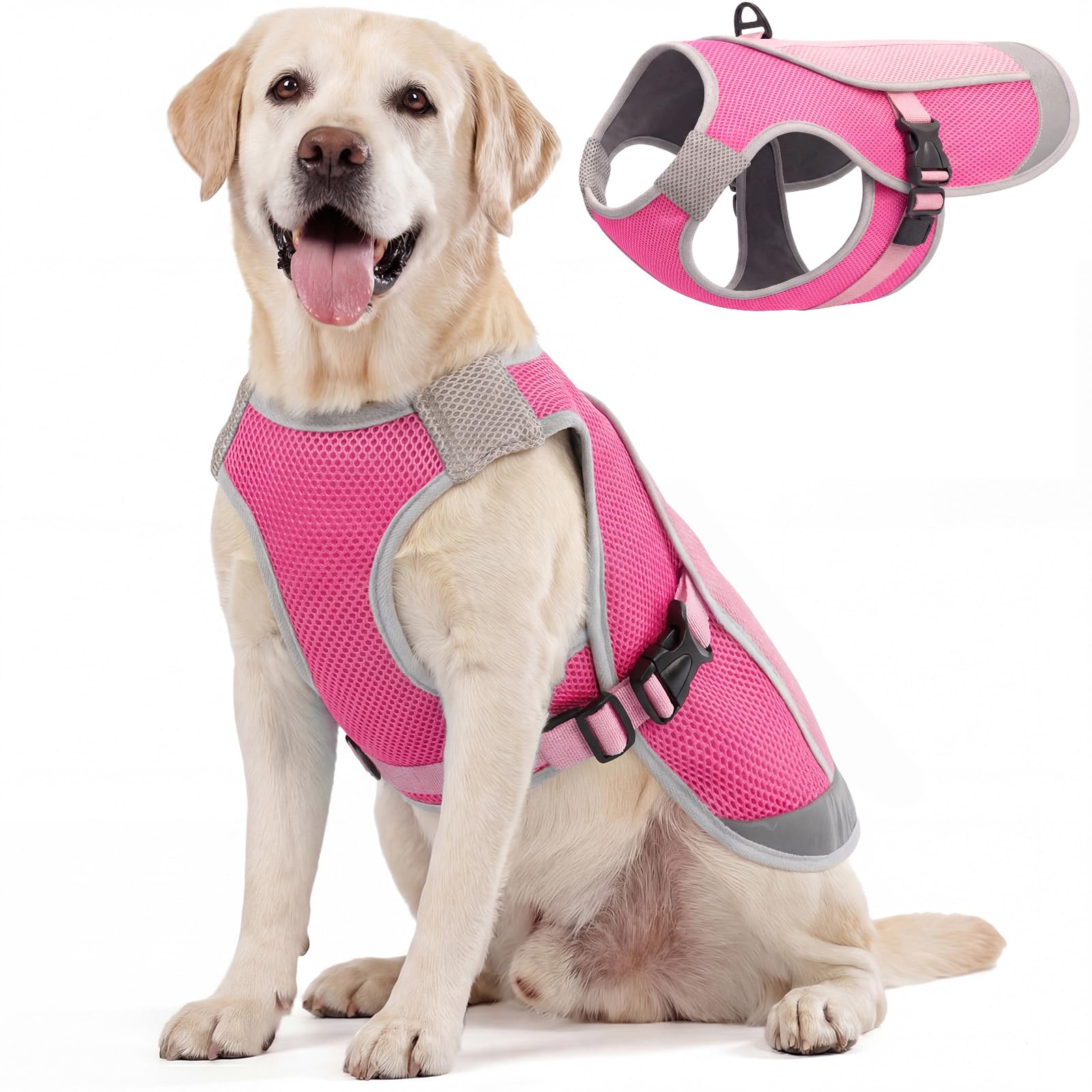 KUOSER Chaleco Fresco Para Perros Con Hebilla Ajustable En El Pecho Y Anillo En D, Chaqueta Refrescante Ligera Para Verano, Rosa, Talla Grande