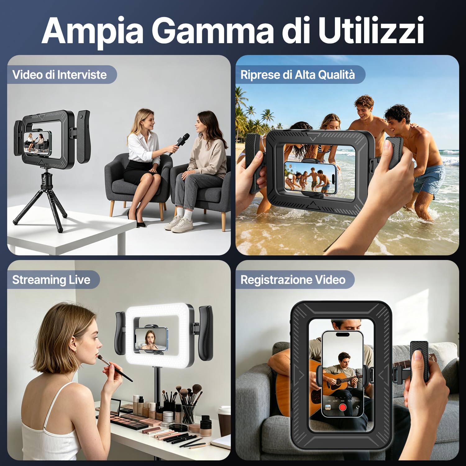 yAyusi Stabilizzatore per Telefono Portatile con Luce,Luce di Riempimento per Registrazioni Video con Impugnatura,Anello Luminoso a LED da 3600 mAh per Selfie, Ideale per Vlog e TikTok